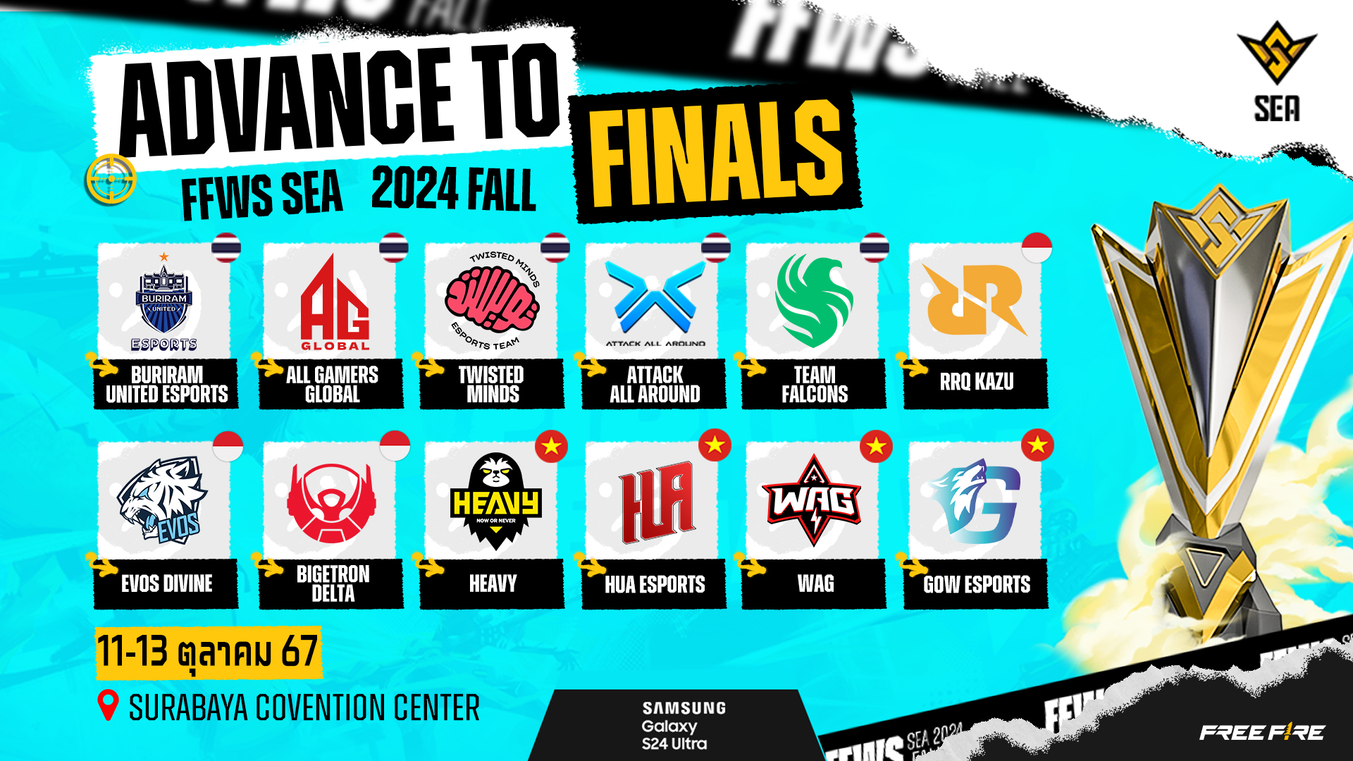 การแข่งขัน Free Fire World Series Southeast Asia 2024 Fall  จะจัดขึ้นที่ศูนย์ประชุมสุราบายาในสุดสัปดาห์นี้