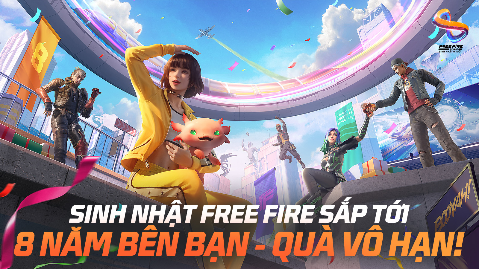 Sinh Nhật Free Fire Lần Thứ 8: Bữa Tiệc Vô Hạn Quà Tặng, Vật Phẩm Mới và Trải nghiệm Chiến Đấu Đầy Phong Cách