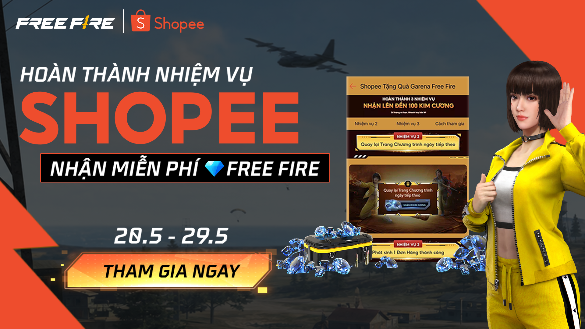 HOÀN THÀNH NHIỆM VỤ SHOPEE NHẬN MIỄN PHÍ KIM CƯƠNG FREE FIRE       